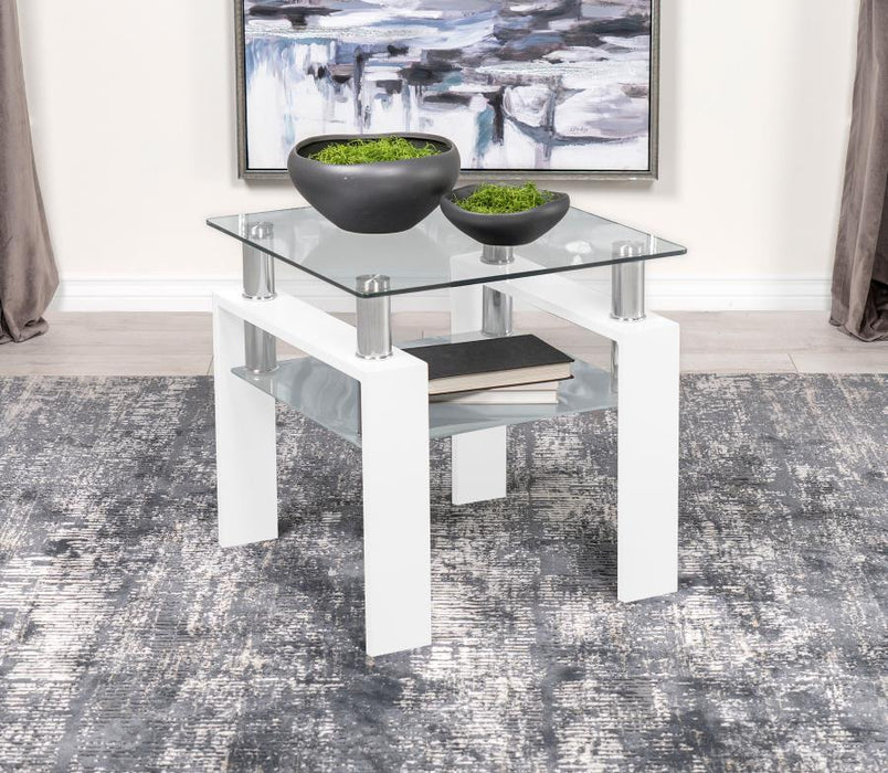 Dyer - Square Glass Top End Table With Shelf - White