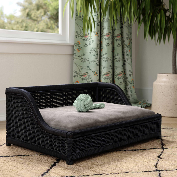 Poppy - Rattan Small Pet Bed - Black