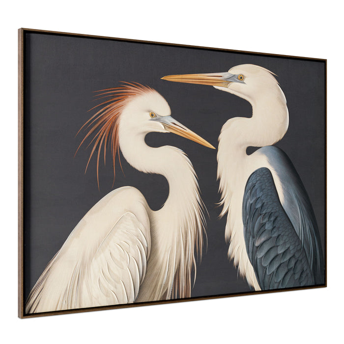 Two Cranes - Framed Painting - White