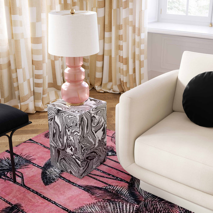 Camryn - Swirled Resin Side Table - Black / White