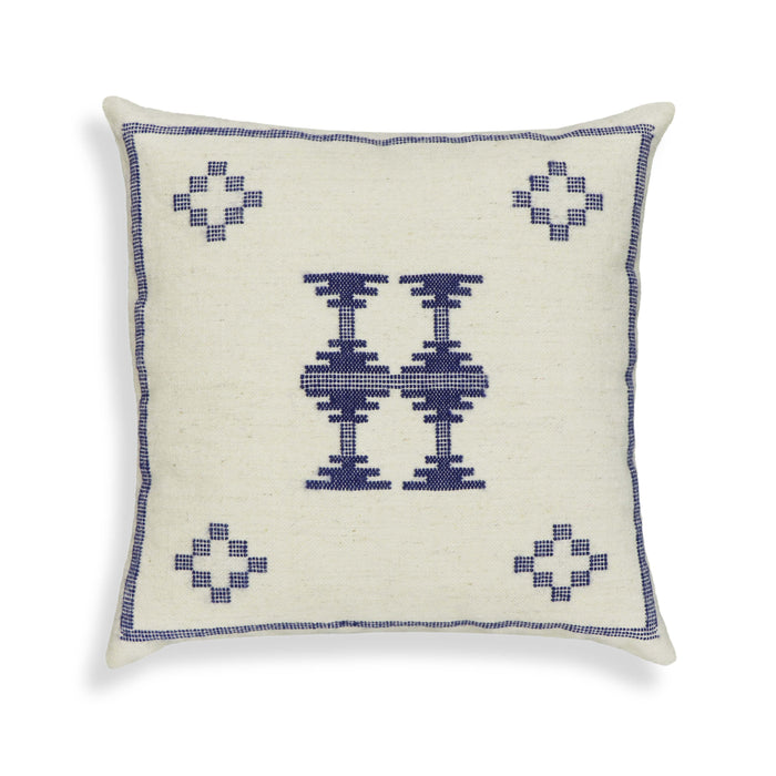 Aztec - Wool Square Accent Cushion - Cream / Indigo