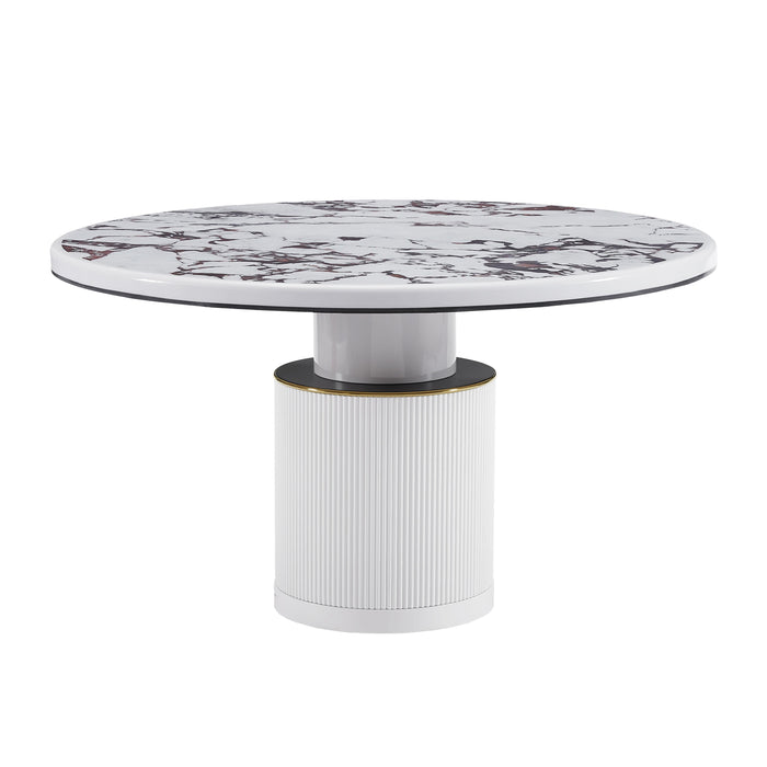 Vanessa - Marble Lacquer Round Dining Table - White