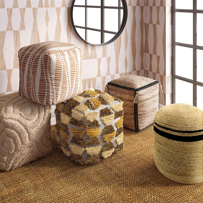 Briana - Braided Pouf - Black / Natural