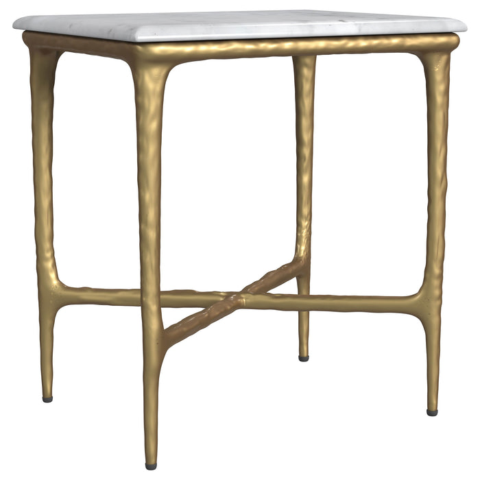 Baldwin - Rectangular Marble Top Side Table - White And Gold