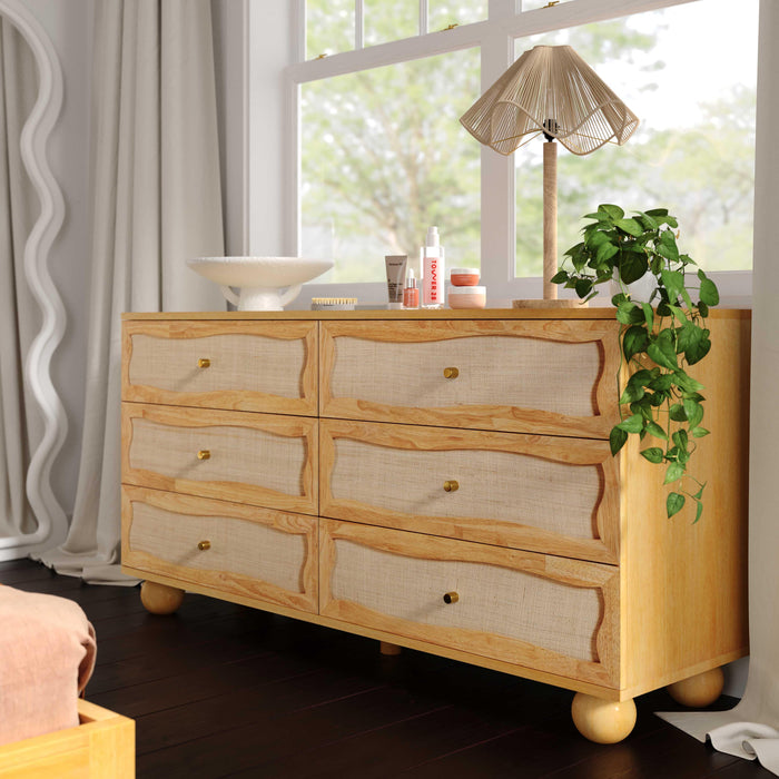 Grappa - Wood & Rattan Wavy Dresser - Natural