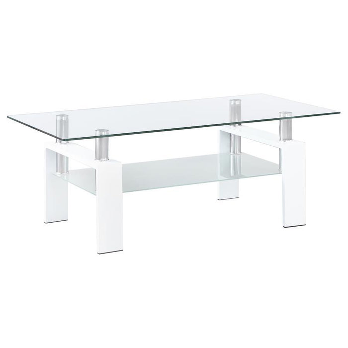 Dyer - Rectangular Glass Top Coffee Table With Shelf - White