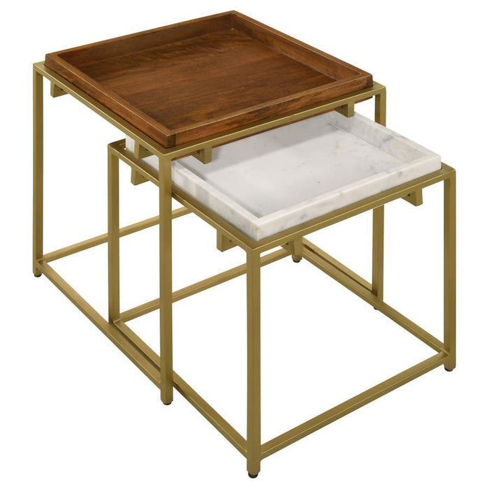 Bolden - 2 Piece Square Nesting Table With Recessed Top - Gold