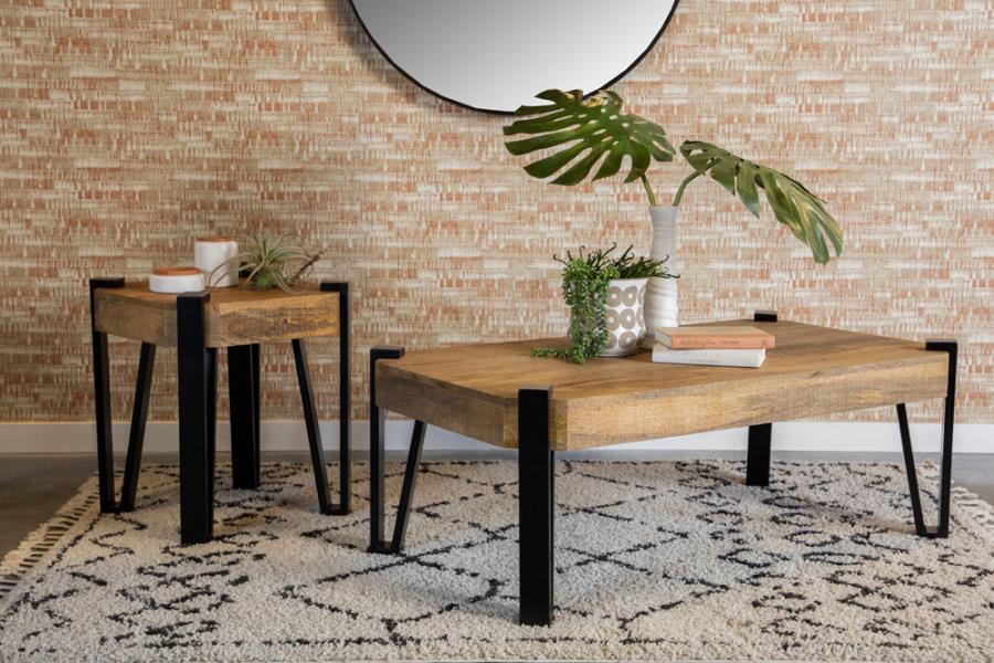 Winston - Wooden Square Top End Table - Natural And Matte Black