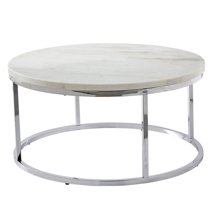 Echo - White Marble Top Round Cocktail Table - White