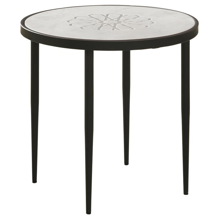 Kofi - Round Marble Top Side Table - White And Black