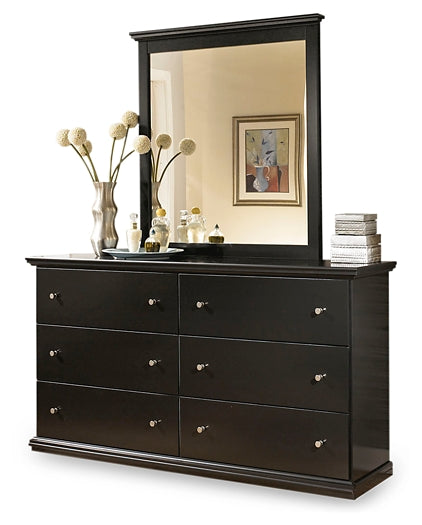 Maribel Twin Panel Headboard with Mirrored Dresser and Chest