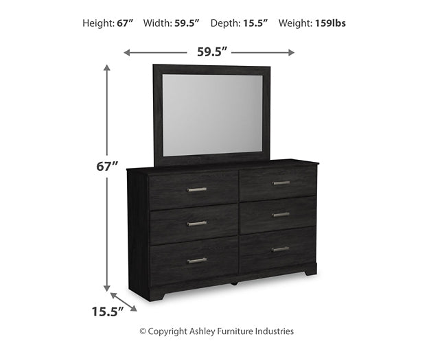 Belachime Twin Panel Bed with Mirrored Dresser