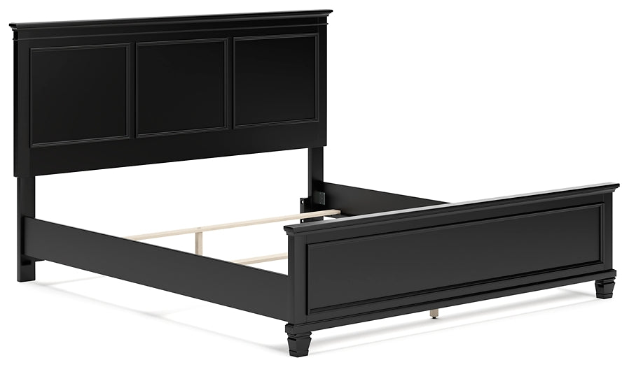 Lanolee California King Panel Bed with Mirrored Dresser and Nightstand