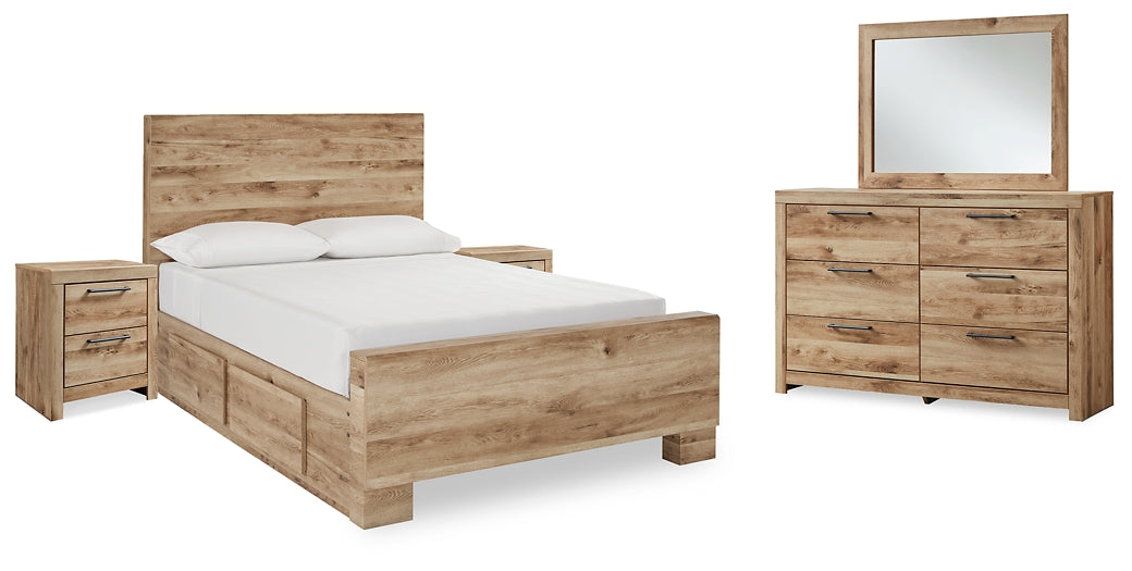 Hyanna Full Panel Bed with Storage with Mirrored Dresser and 2 Nightstands